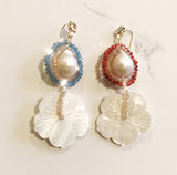 Baroque Pearl & Carved Mother of Pearl Flower Gold Plated Earrings
