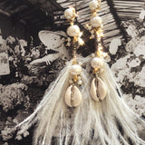Natural Pearl & Ostrich Feather Earrings White